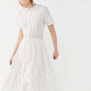 UO Victoria Eyelet Button-front Midi Dress - Ivory Size XS